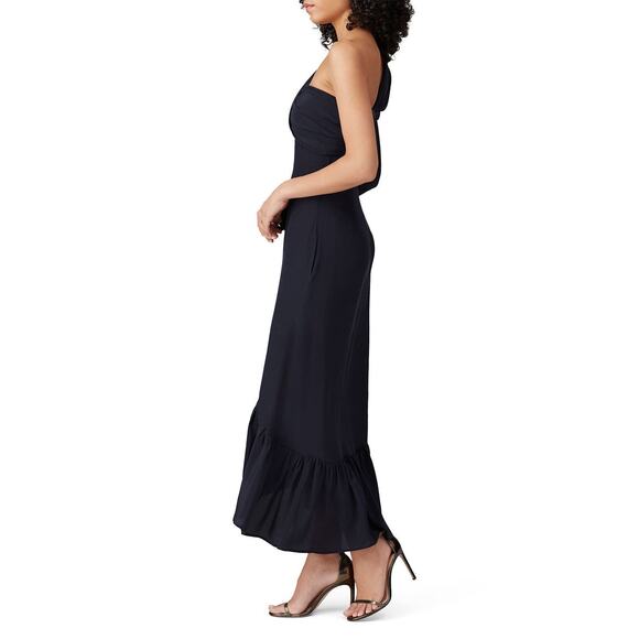 rokh One Shoulder Knot Dress Women's 38 Navy Blue Crepe Midi Ruffle RTR - Picture 11 of 11
